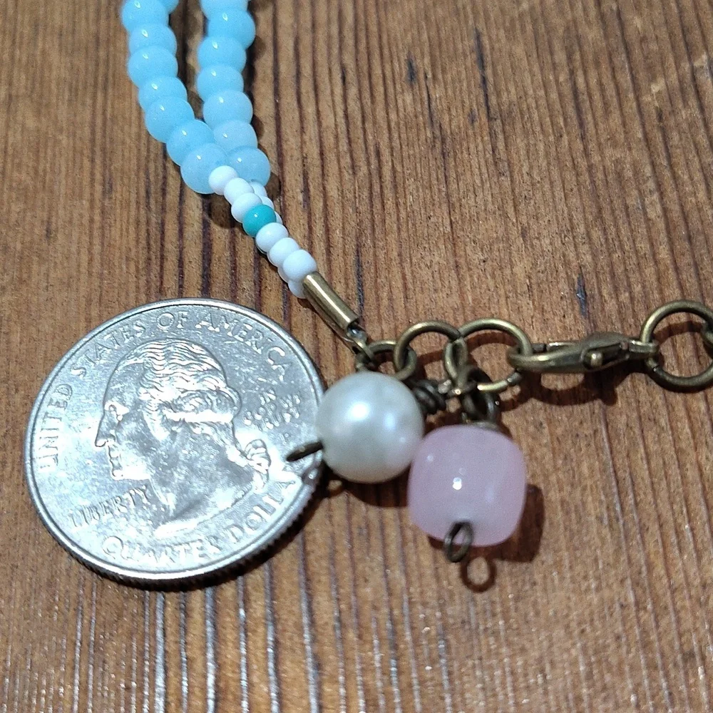 Ladies Double Strand Beaded Bracelet, Baby Blue Bracelet/Handmade Bracelet - Picture 5 of 7